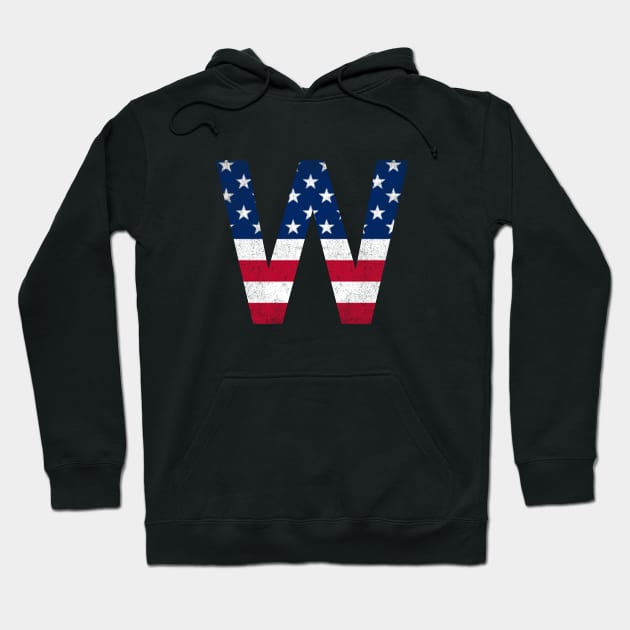 Vintage Letter W Capital Alphabet W American Flag Hoodie by Shariss